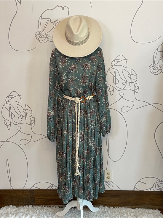 Hayden Dresses & Skirts - Hayden-Teal Floral Long Sleeve Maxi Dress with Elastic Waist size 2X